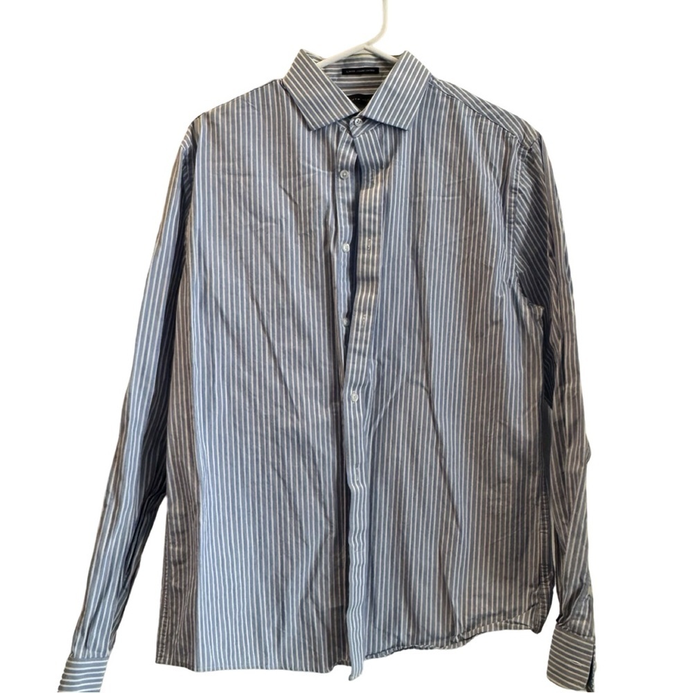 Tommy Hilfiger Shirt Men Size Medium Blue/White Slim Fit Long Sleeve Button Down